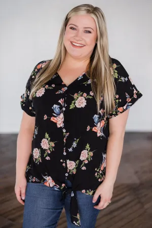 Looking Fine in Floral Tie Top- Black