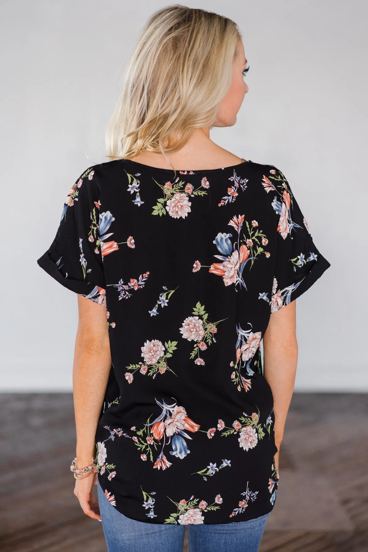 Looking Fine in Floral Tie Top- Black