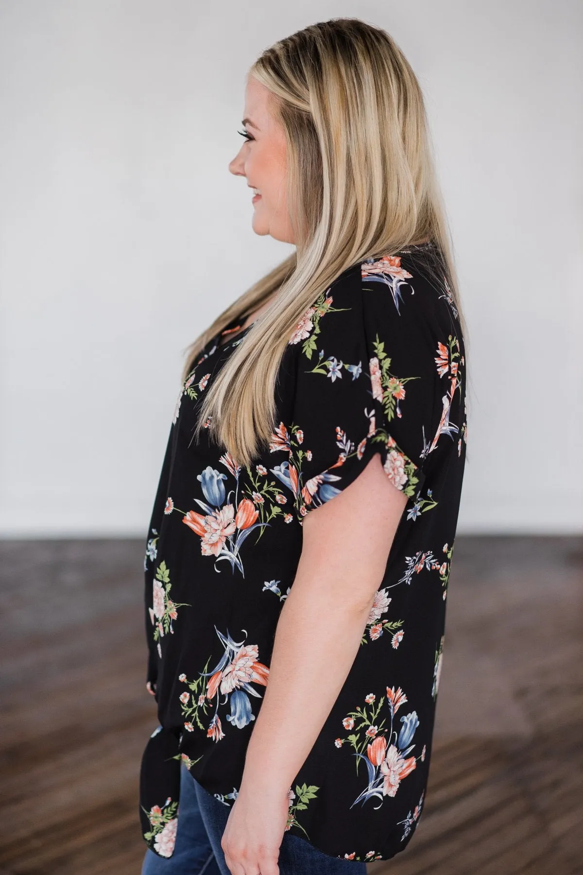 Looking Fine in Floral Tie Top- Black