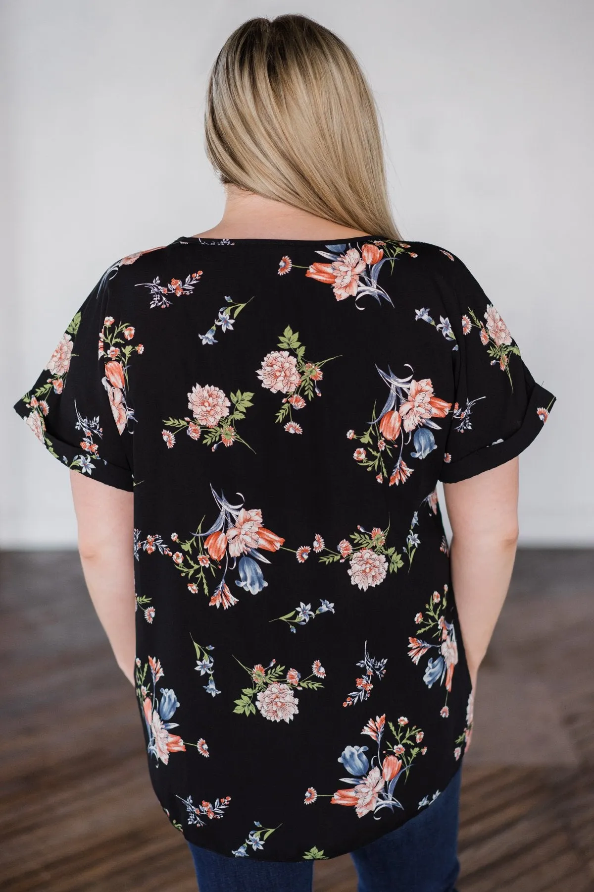 Looking Fine in Floral Tie Top- Black