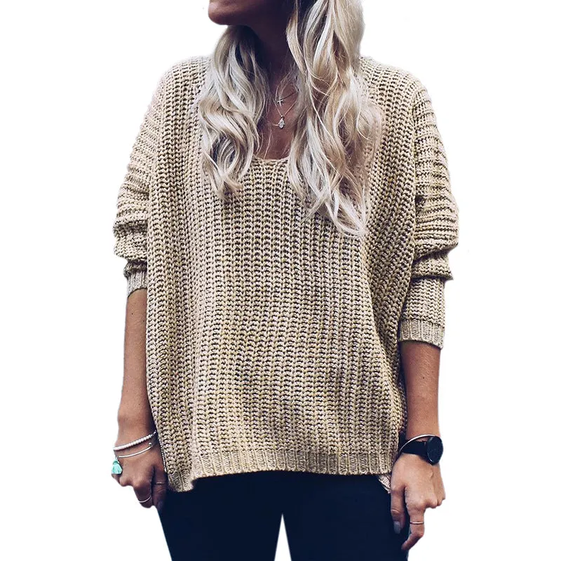 Loose Large Size Deep V-neck Sweater Thick Needle Variegated Pullover Sweater