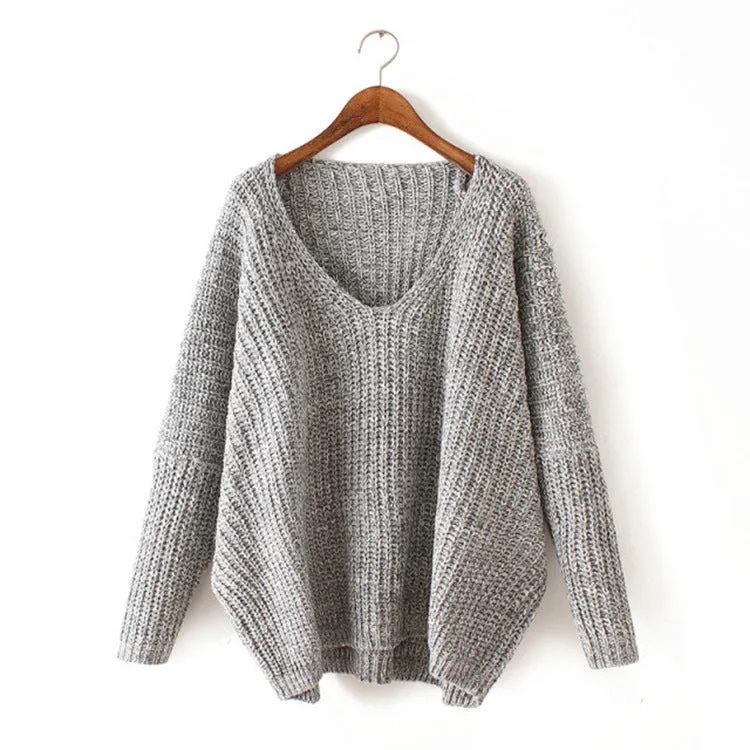 Loose Large Size Deep V-neck Sweater Thick Needle Variegated Pullover Sweater