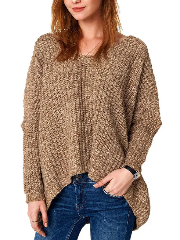 Loose Large Size Deep V-neck Sweater Thick Needle Variegated Pullover Sweater