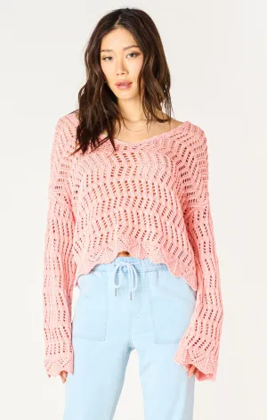 LS V NECK CROCHET SWEATER