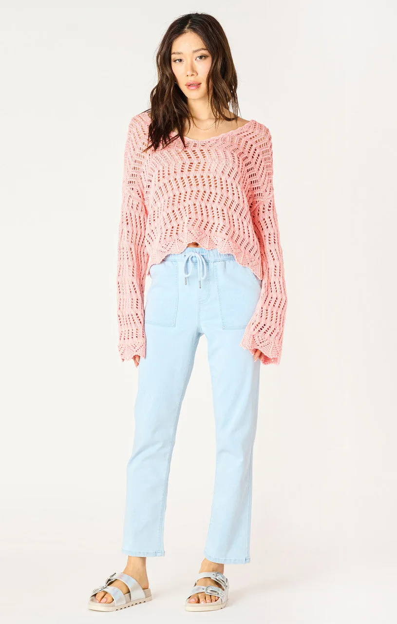LS V NECK CROCHET SWEATER
