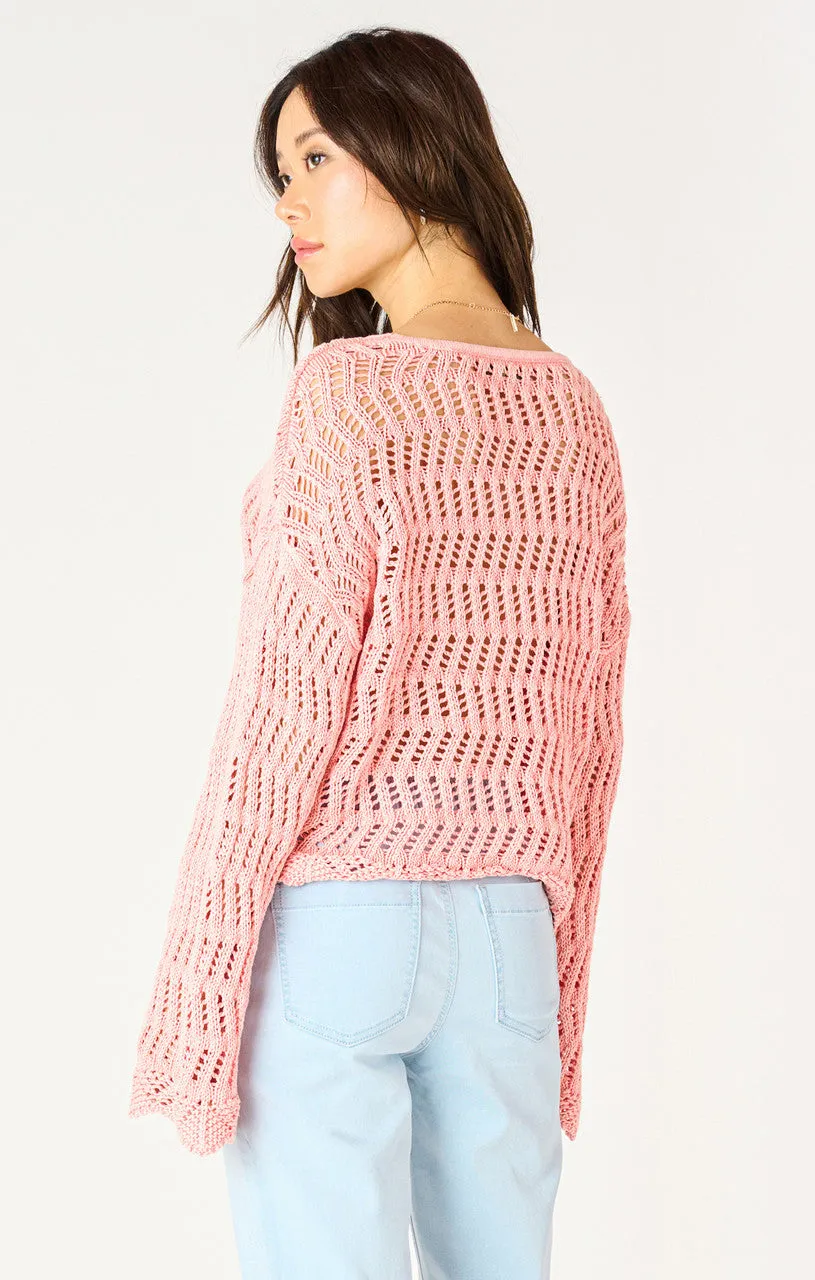 LS V NECK CROCHET SWEATER
