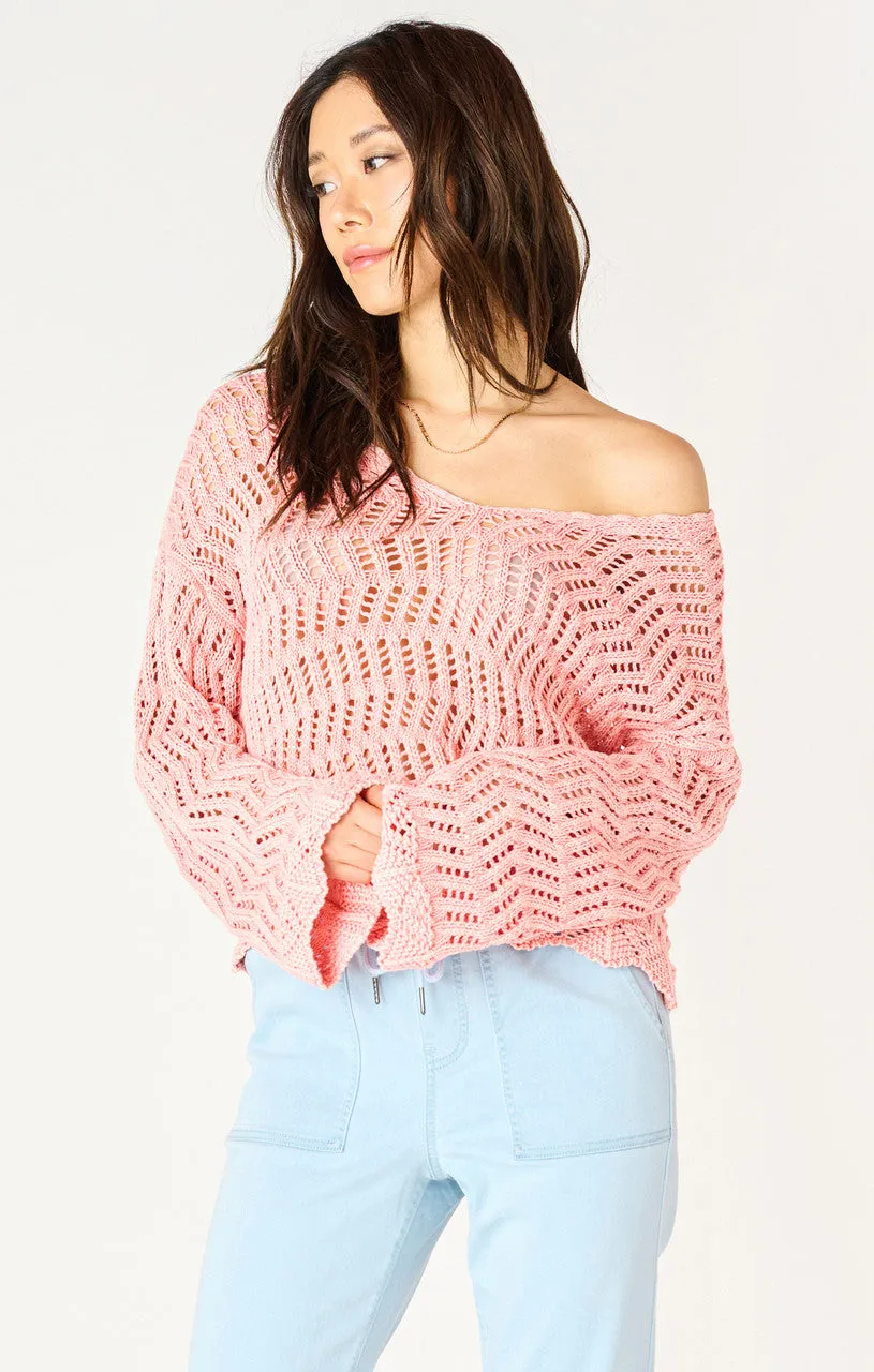 LS V NECK CROCHET SWEATER
