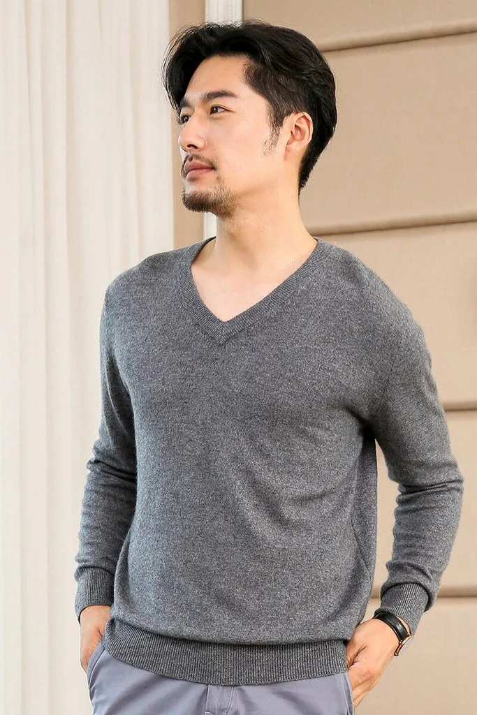 Man Sweater 100% Goat Cashmere Knitted  Winter Warm Pullovers V-Neck Long Sleeve Standard Sweaters Male Jumper 8Colors Tops