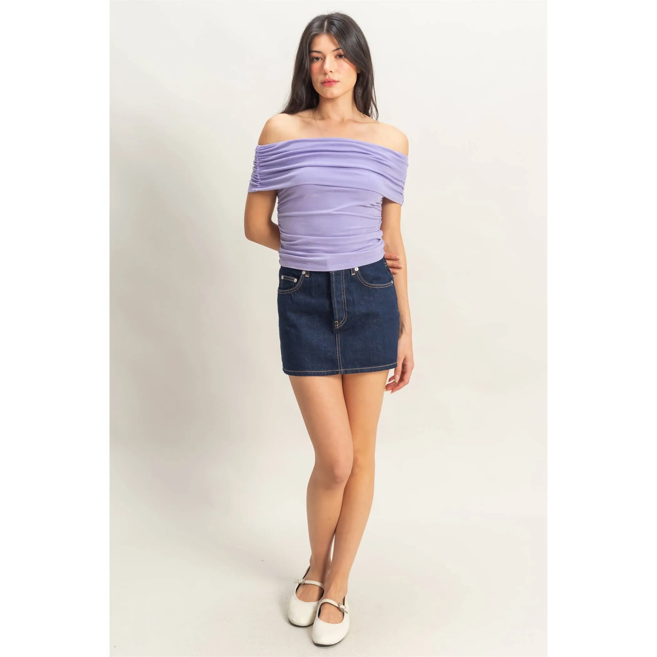 Mara- Off-The-Shoulder Side Ruched Top