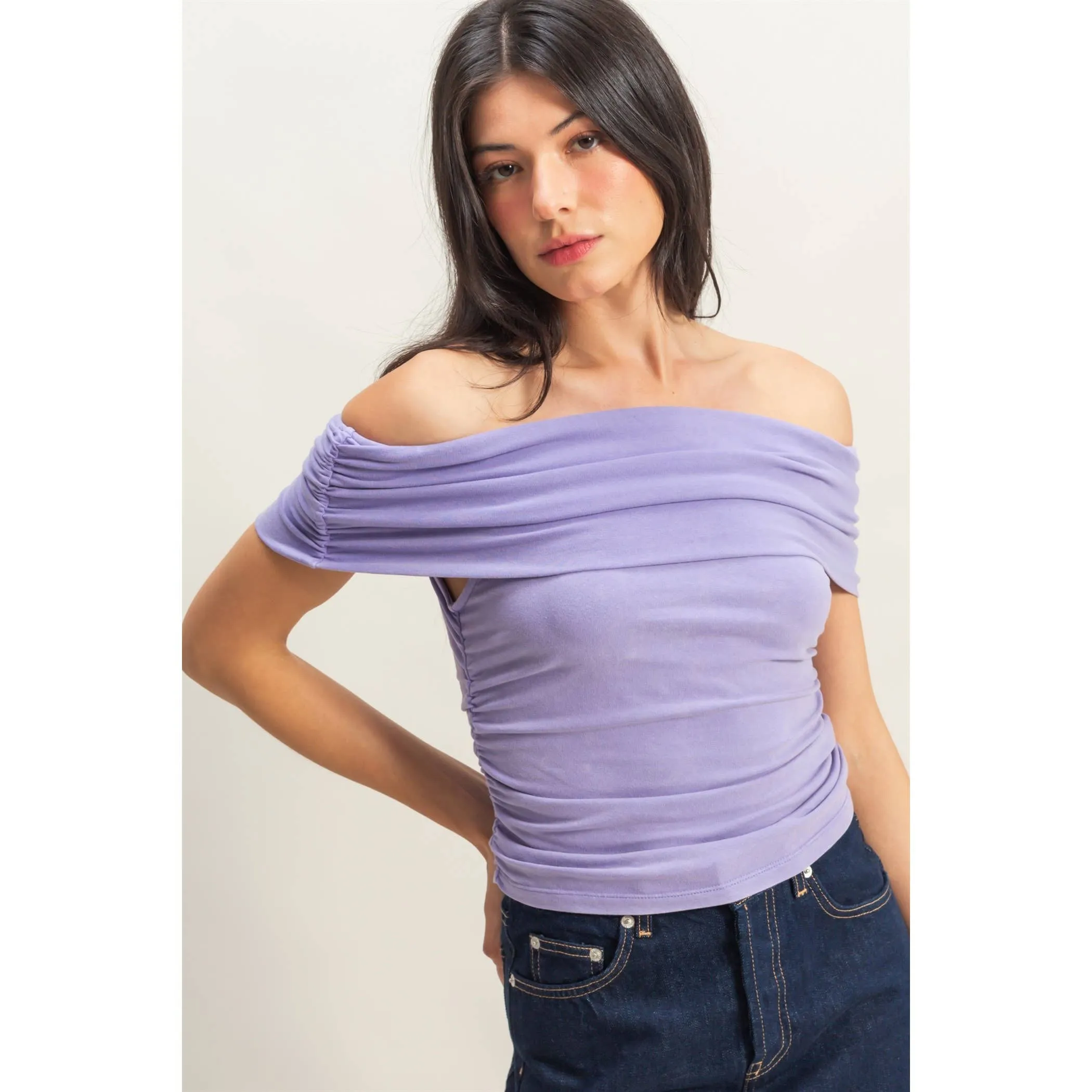 Mara- Off-The-Shoulder Side Ruched Top