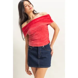 Mara- Off-The-Shoulder Side Ruched Top