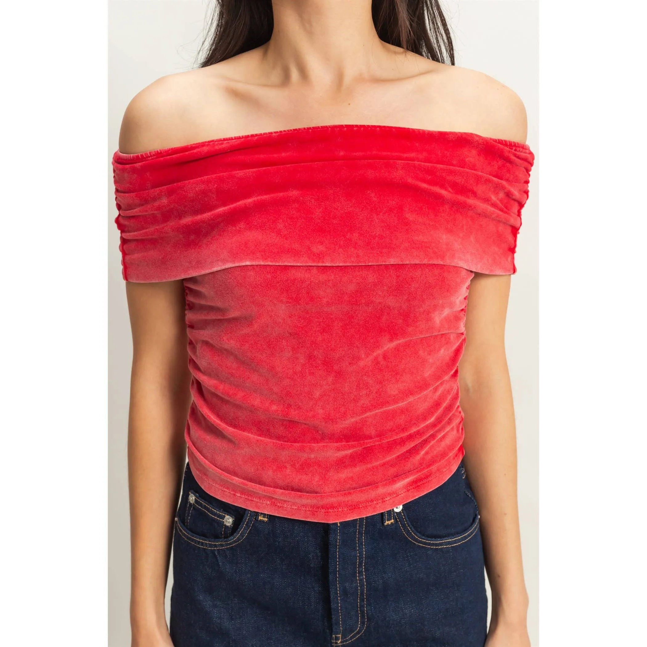 Mara- Off-The-Shoulder Side Ruched Top