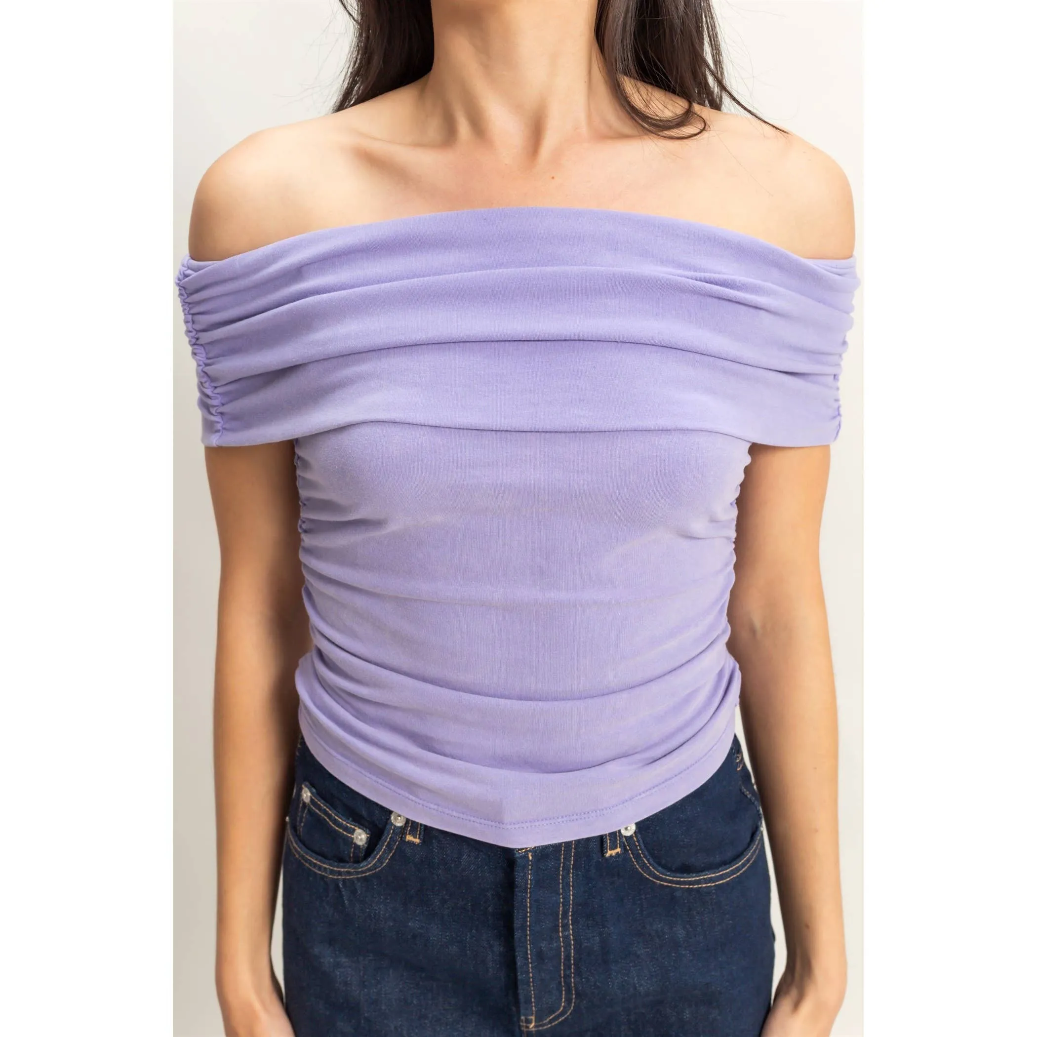 Mara- Off-The-Shoulder Side Ruched Top