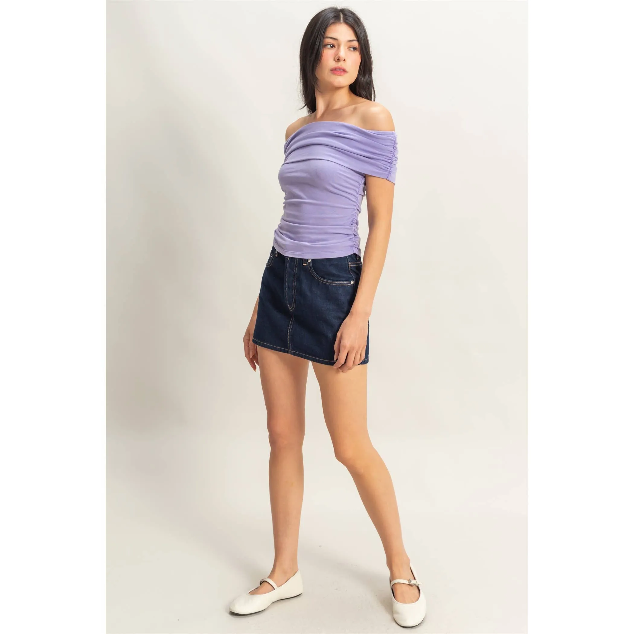 Mara- Off-The-Shoulder Side Ruched Top