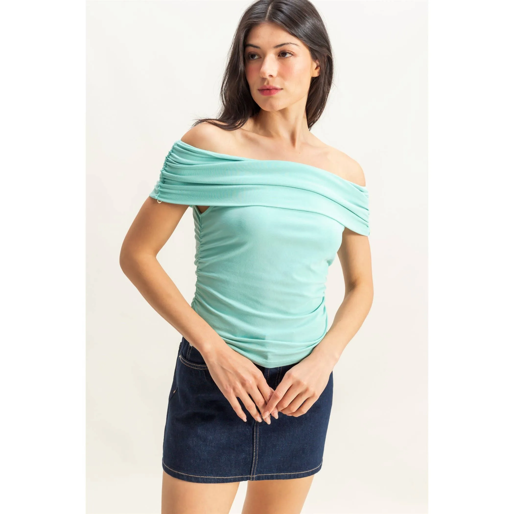 Mara- Off-The-Shoulder Side Ruched Top