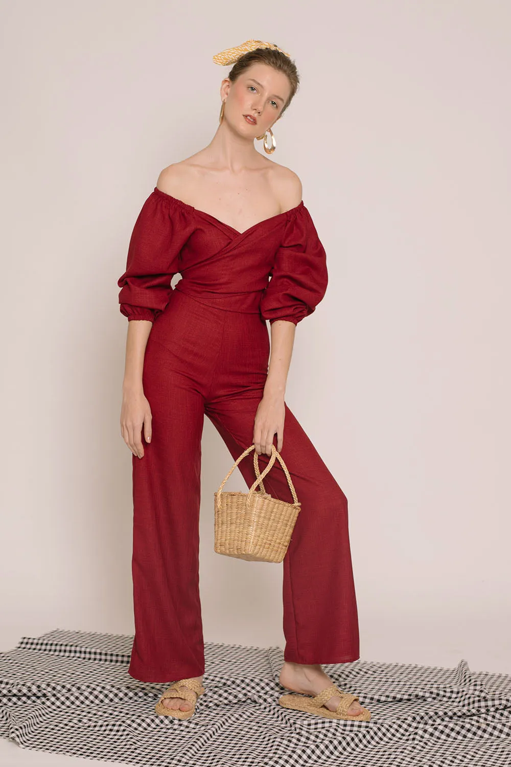 MARRAKESH Off Shoulder Multiway Top  (Maroon Crepe)