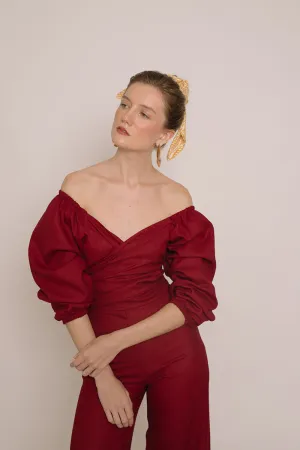 MARRAKESH Off Shoulder Multiway Top  (Maroon Crepe)