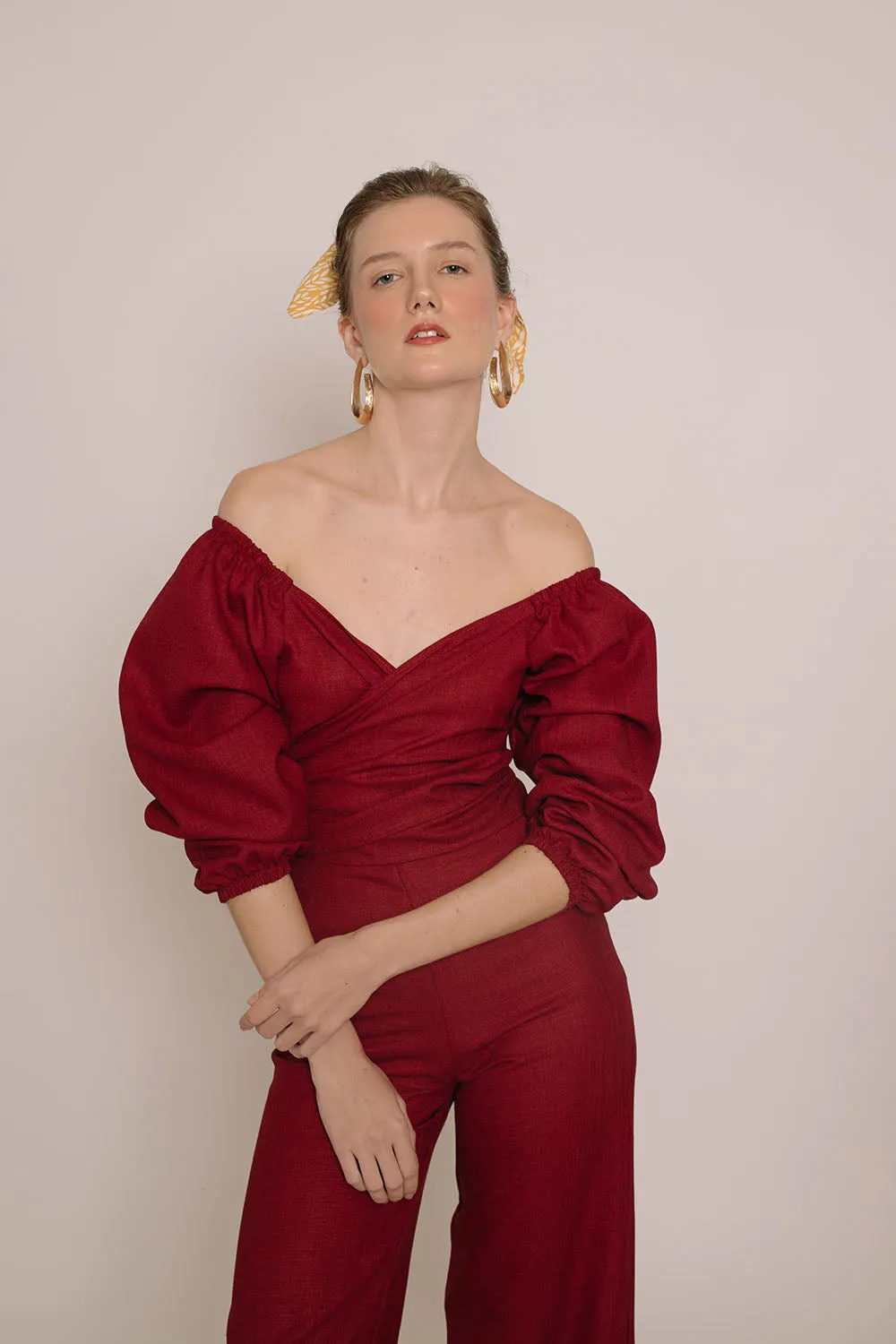 MARRAKESH Off Shoulder Multiway Top  (Maroon Crepe)
