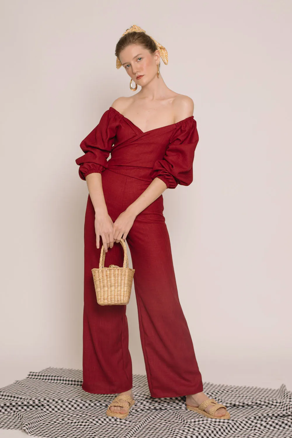 MARRAKESH Off Shoulder Multiway Top  (Maroon Crepe)