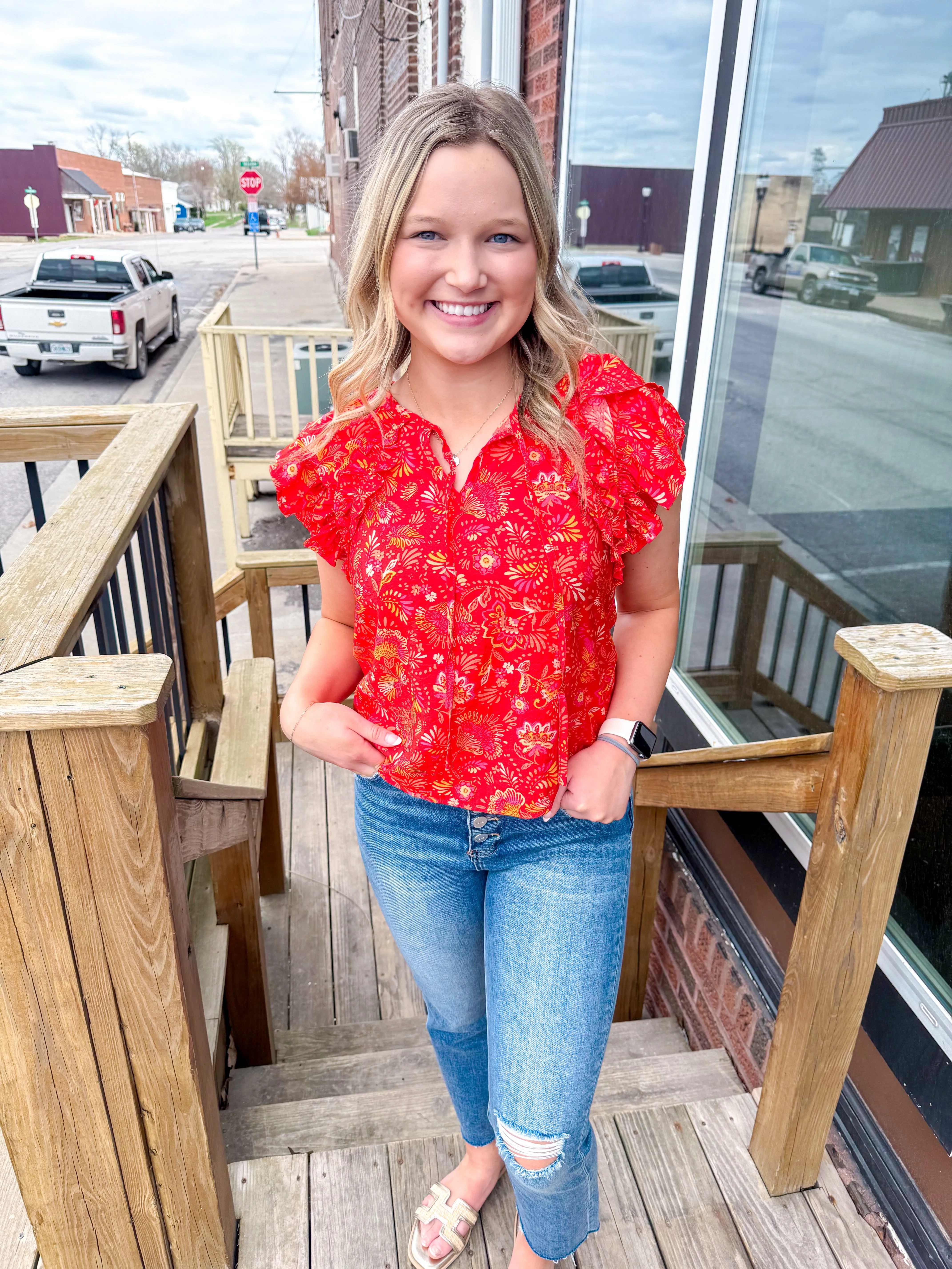 Mila- Floral Print Ruffle Sleeve Top