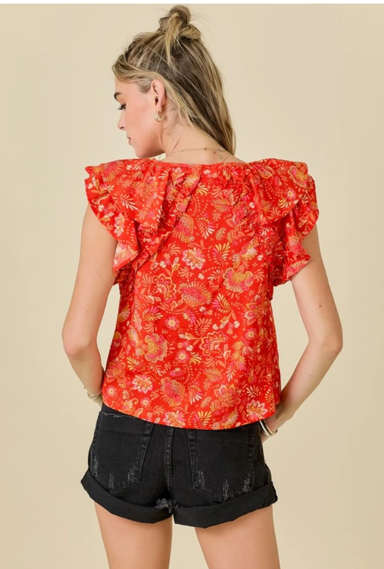 Mila- Floral Print Ruffle Sleeve Top