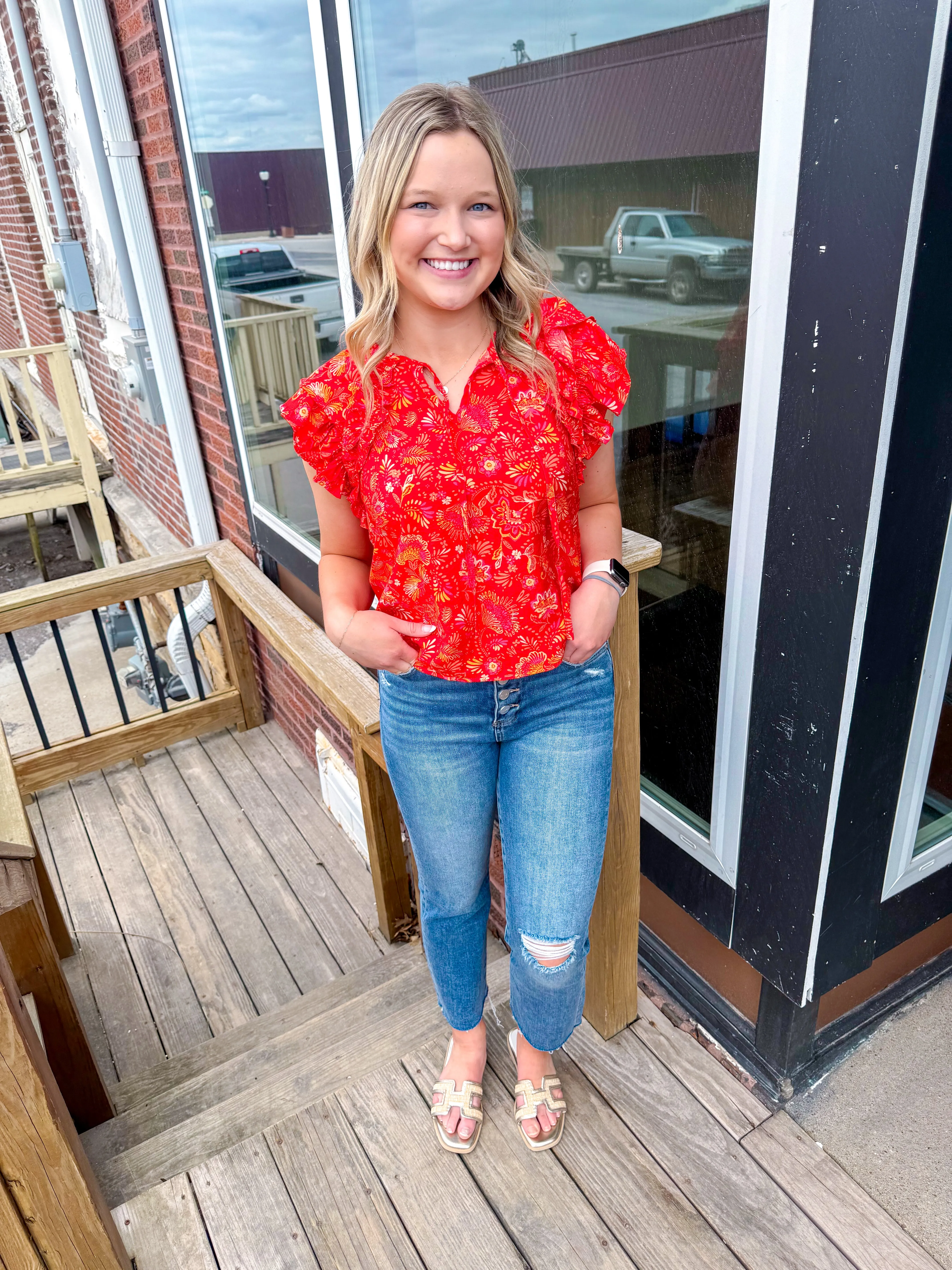 Mila- Floral Print Ruffle Sleeve Top