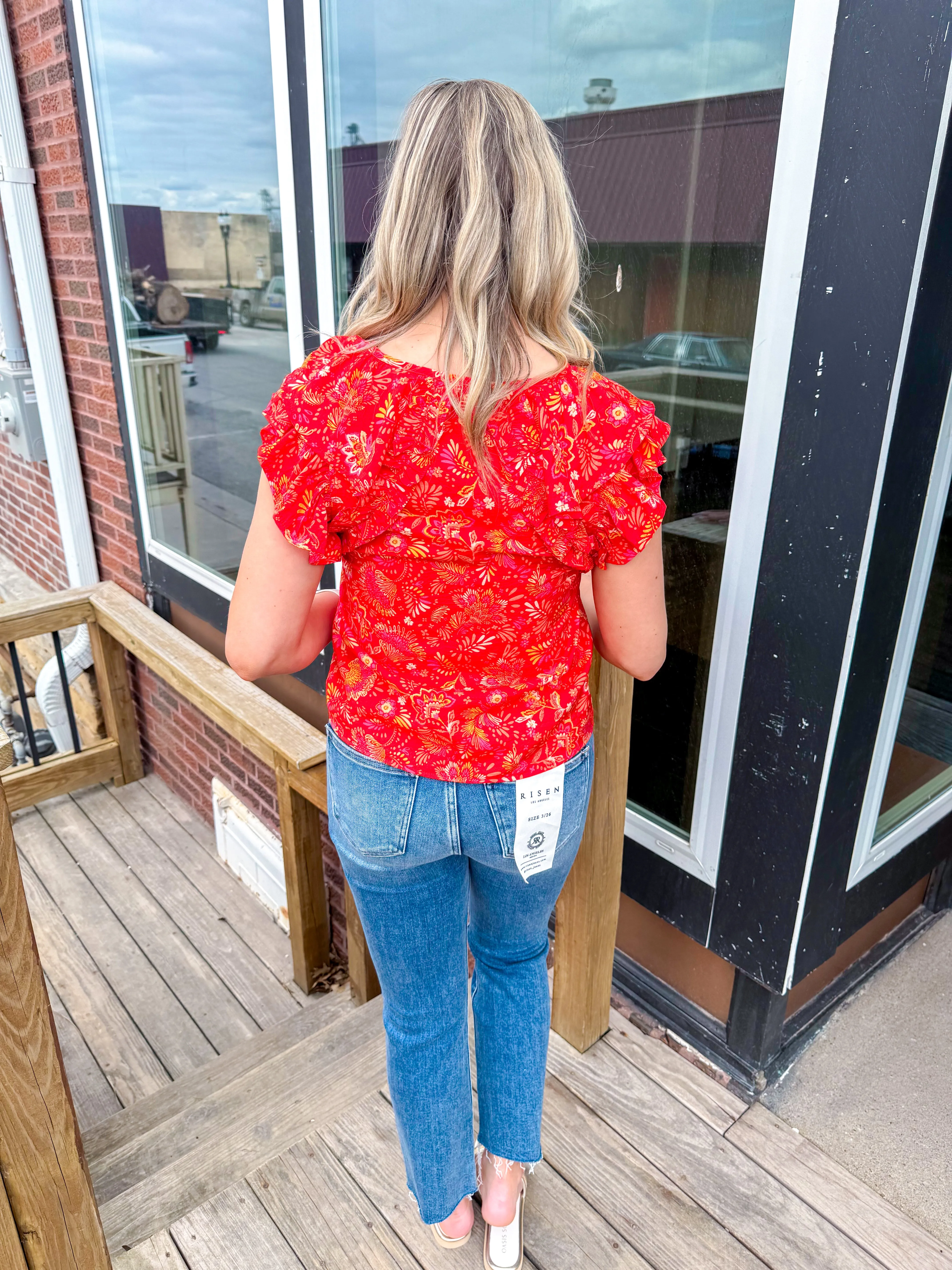 Mila- Floral Print Ruffle Sleeve Top