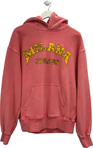 milana studios Pink Heavyweight Logo Printed Hoodie UK M