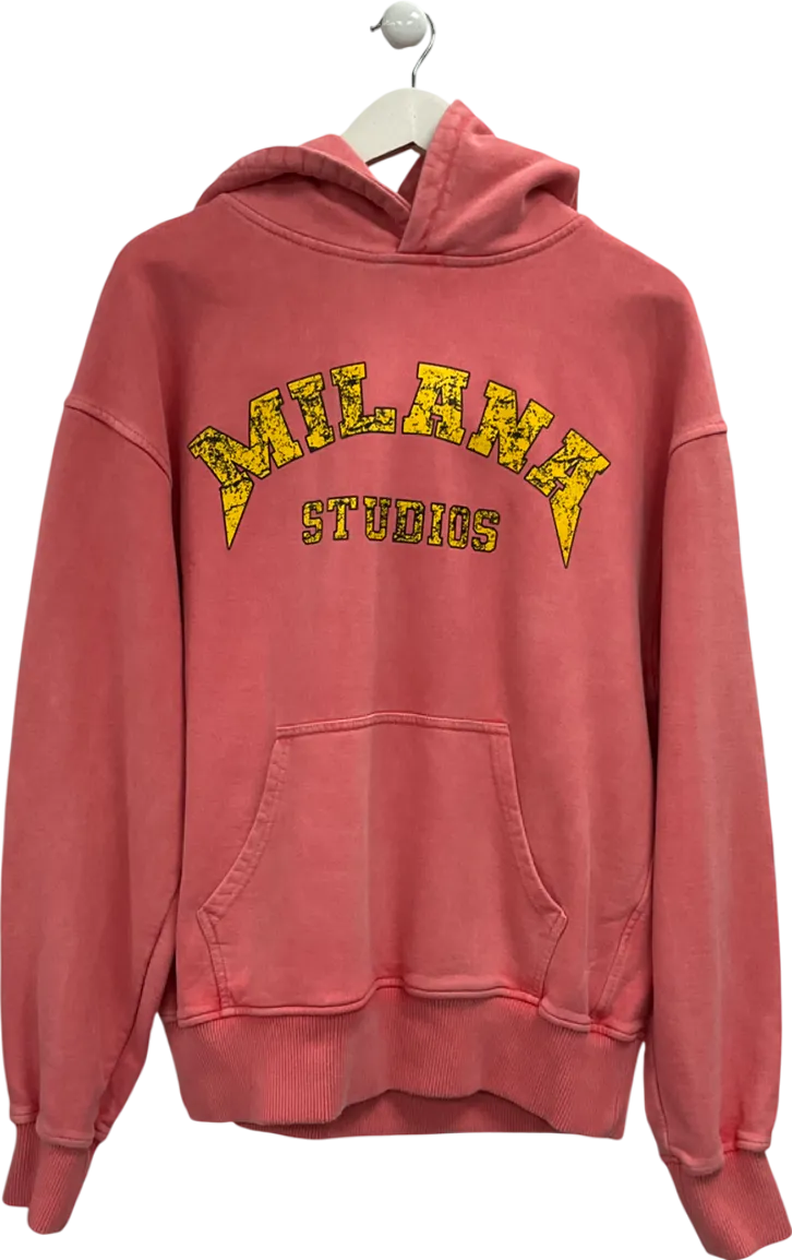 milana studios Pink Heavyweight Logo Printed Hoodie UK M