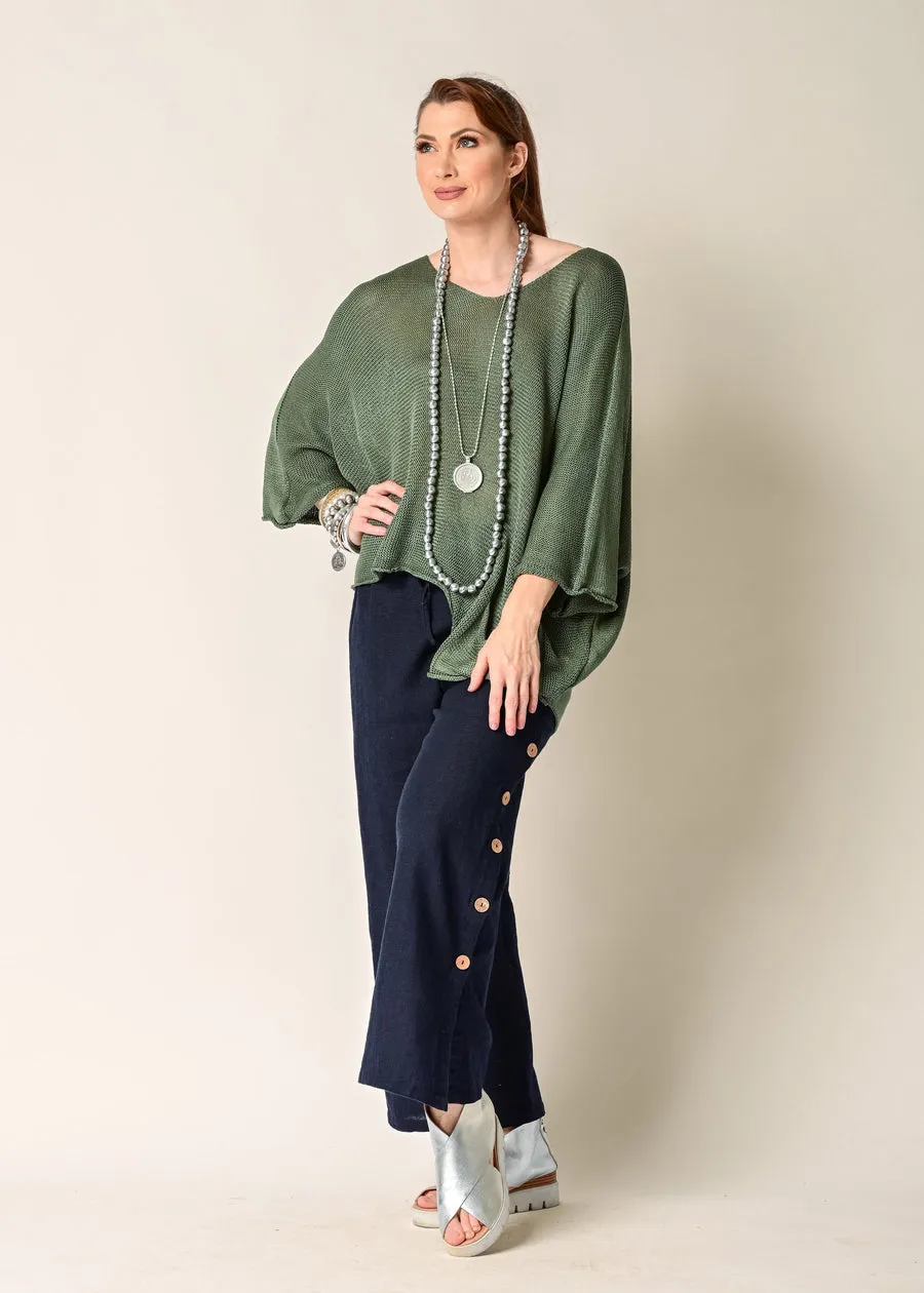 Mileta Navy Linen Pant - Imagine Fashion