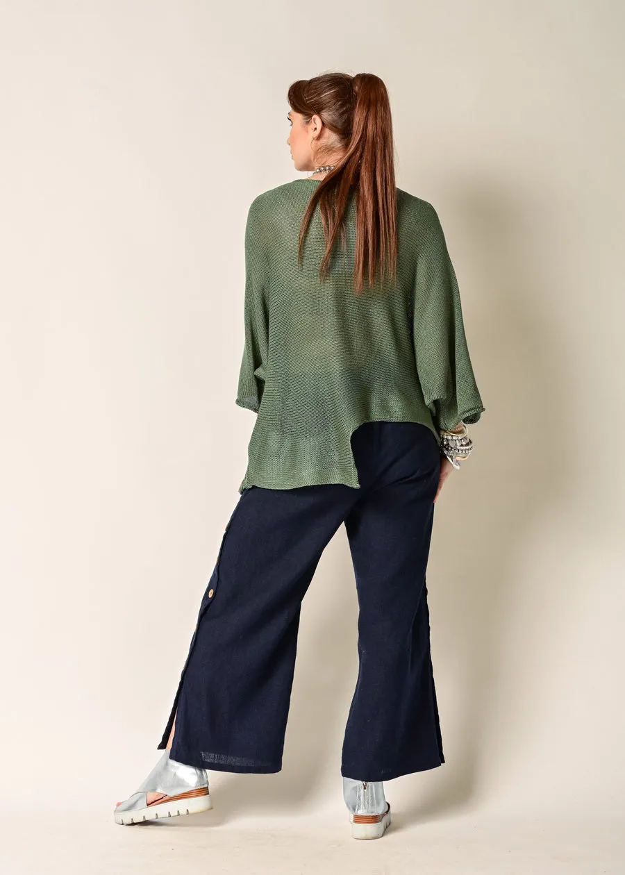 Mileta Navy Linen Pant - Imagine Fashion