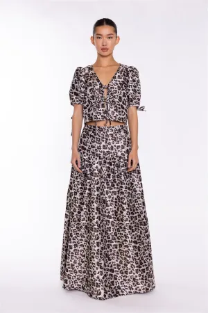 Mocha-Leopard Tie-Front Crop-Top