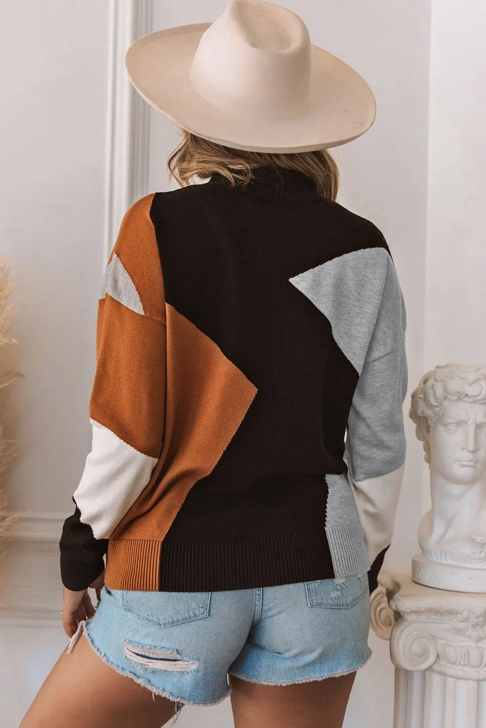 Mock Neck Drop Shoulder Knit Sweater