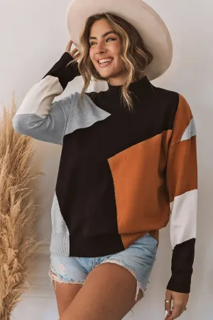 Mock Neck Drop Shoulder Knit Sweater