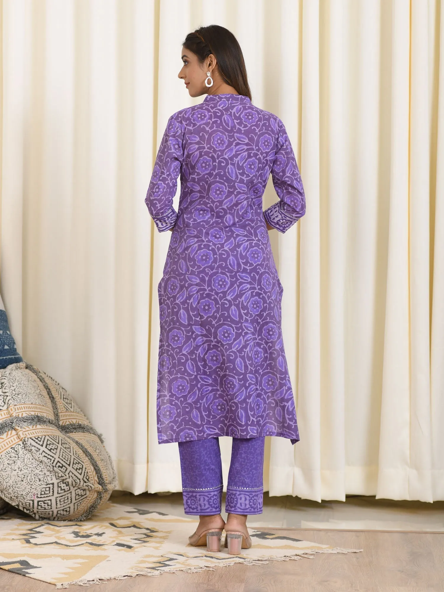 MULMUL AARYA BLOCK PRINTED KURTA-PANTS & DUPATTA SET