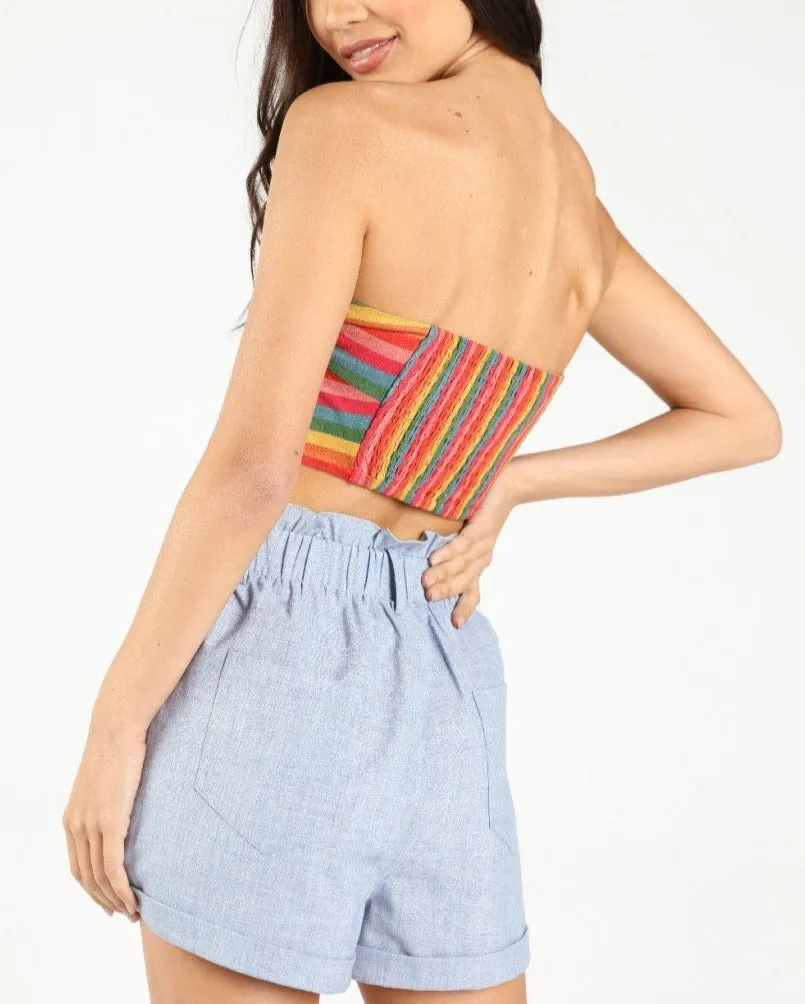 Multi Colo Stripe Tie Front Crop Top