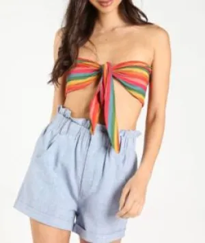 Multi Colo Stripe Tie Front Crop Top