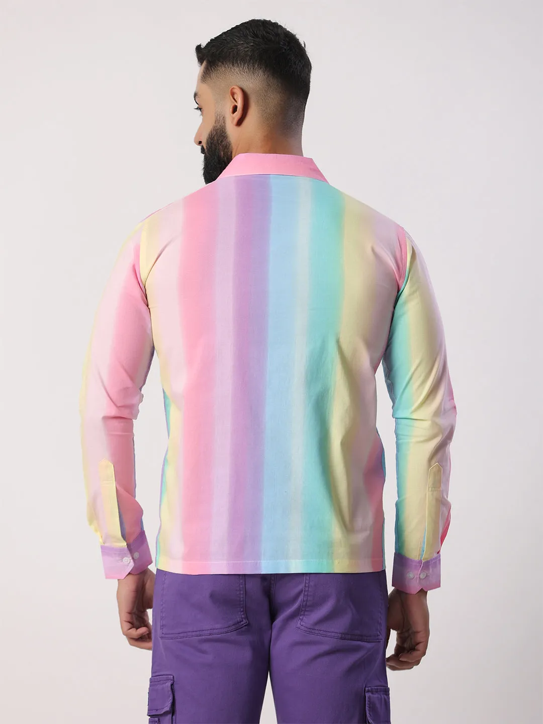Multi Cuban Collar Full Sleeves Cotton Shirt