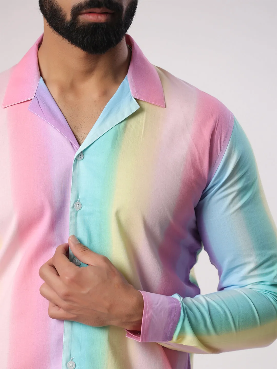 Multi Cuban Collar Full Sleeves Cotton Shirt