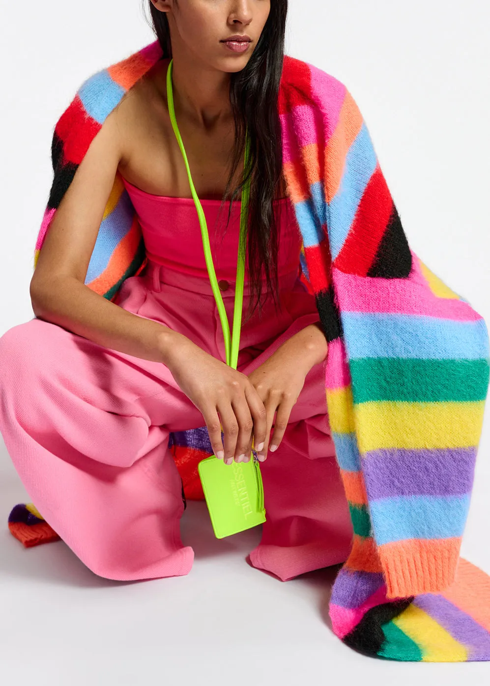 Multicolor striped midi-length cardigan