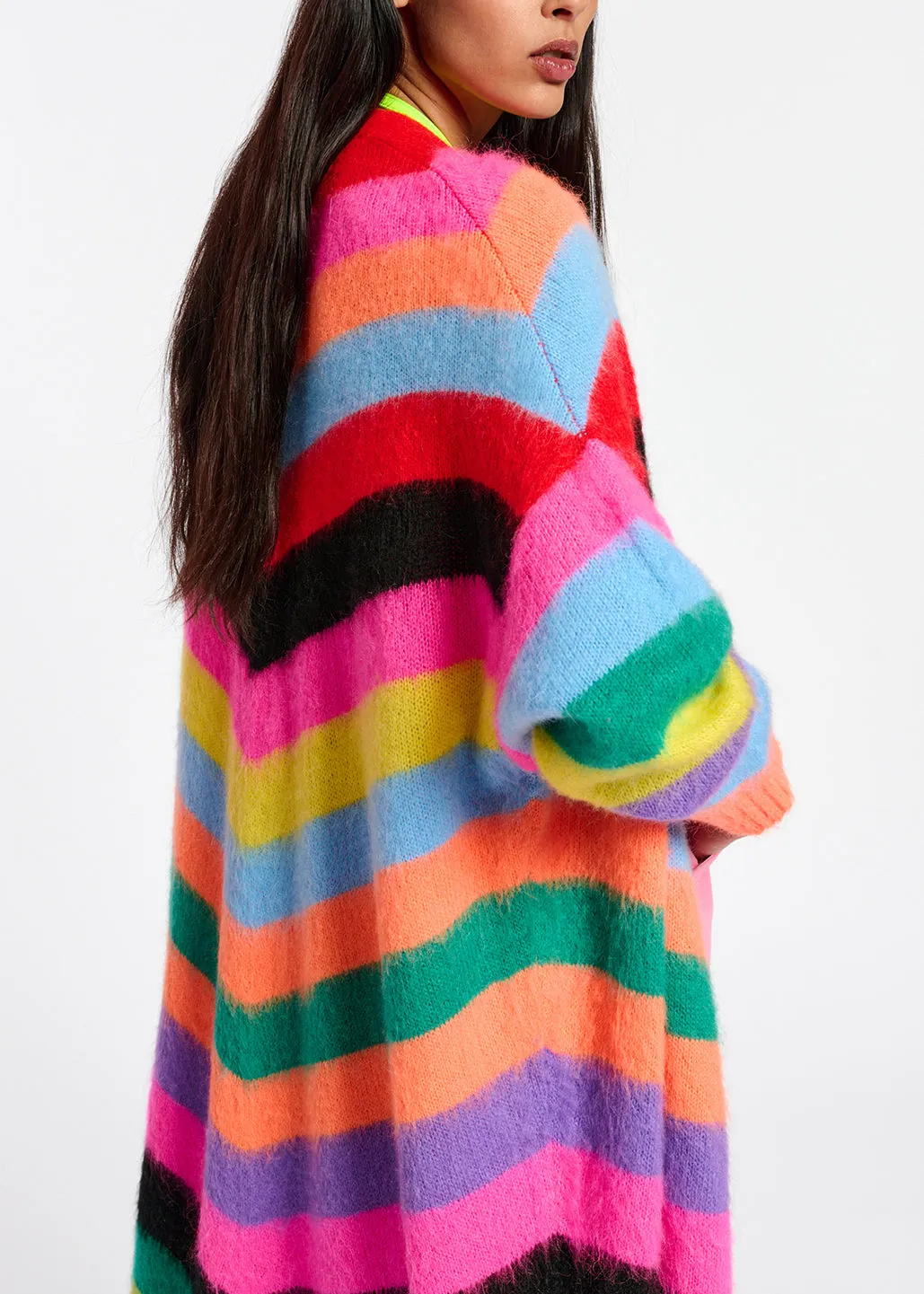 Multicolor striped midi-length cardigan