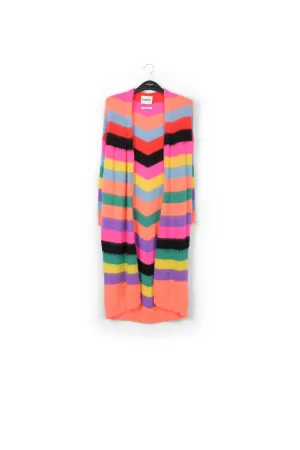 Multicolor striped midi-length cardigan
