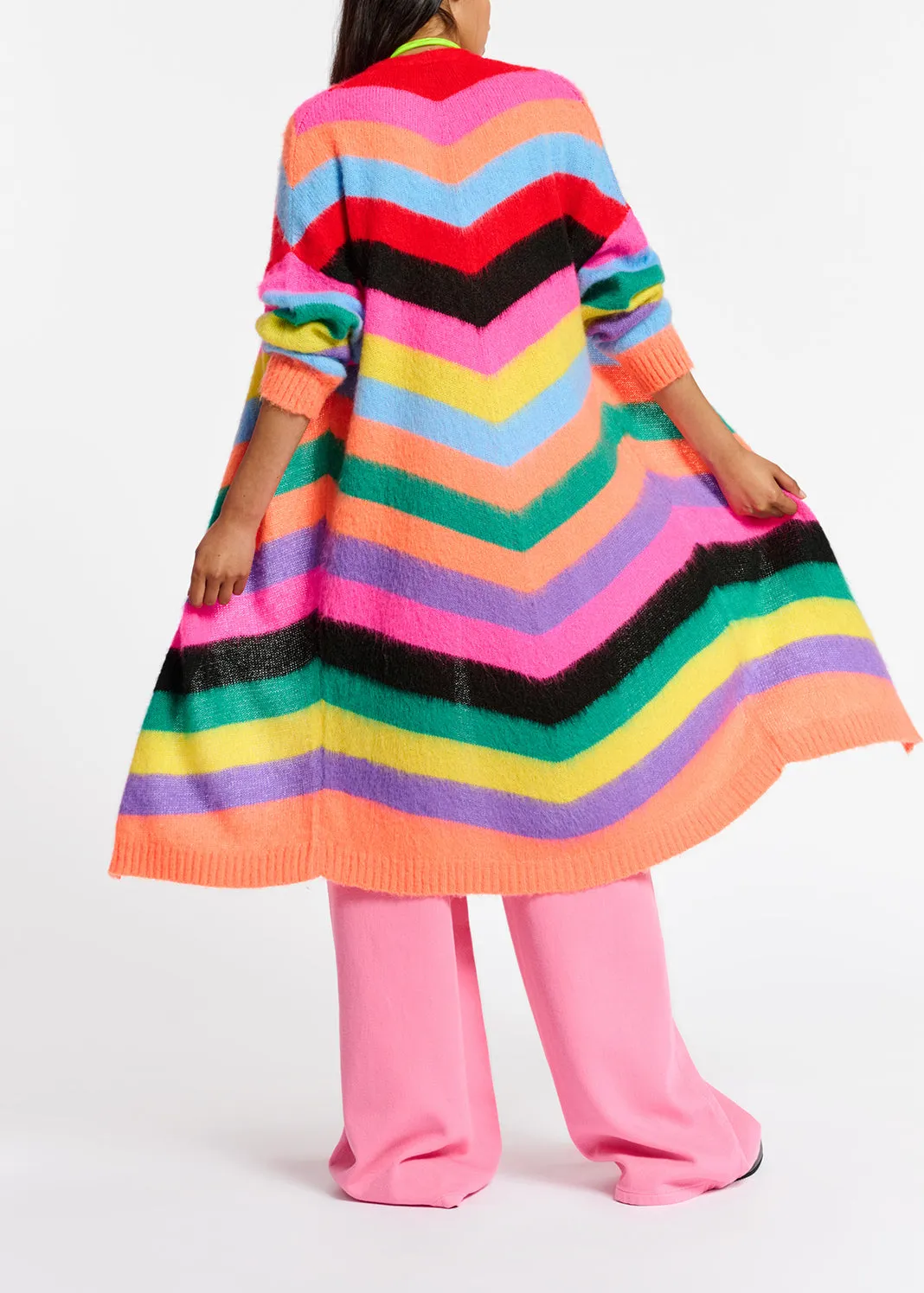 Multicolor striped midi-length cardigan