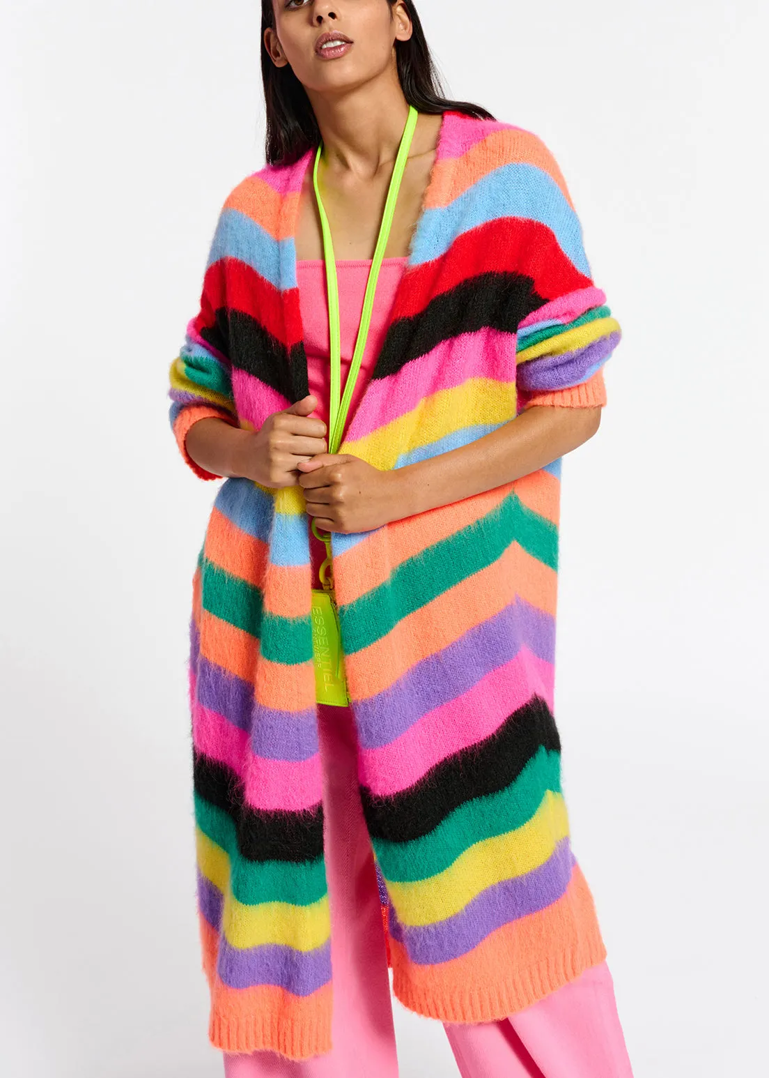 Multicolor striped midi-length cardigan