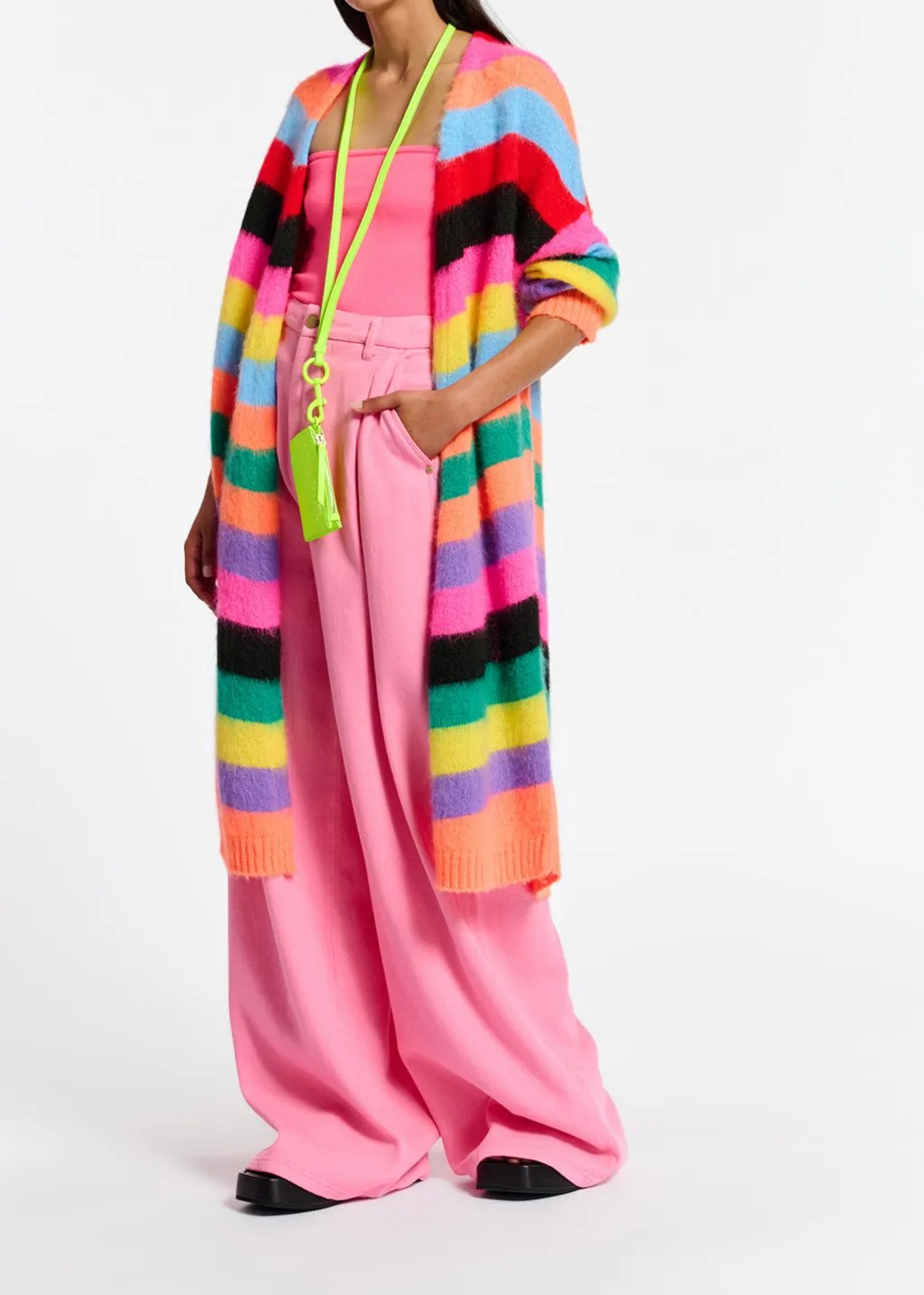 Multicolor striped midi-length cardigan