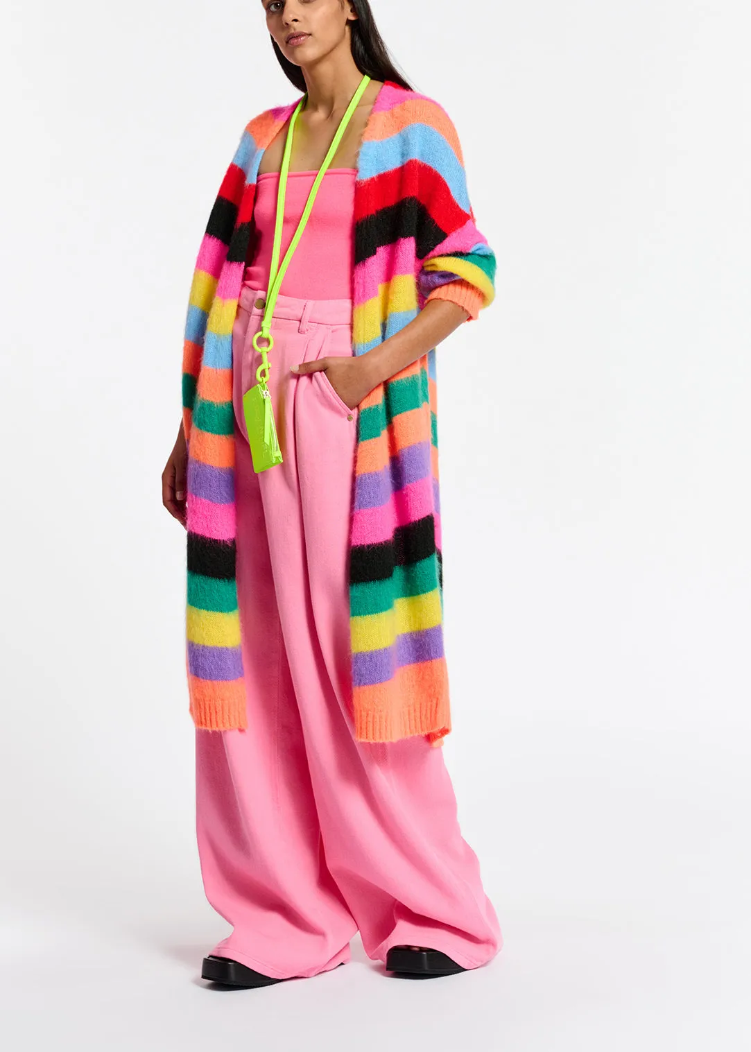 Multicolor striped midi-length cardigan