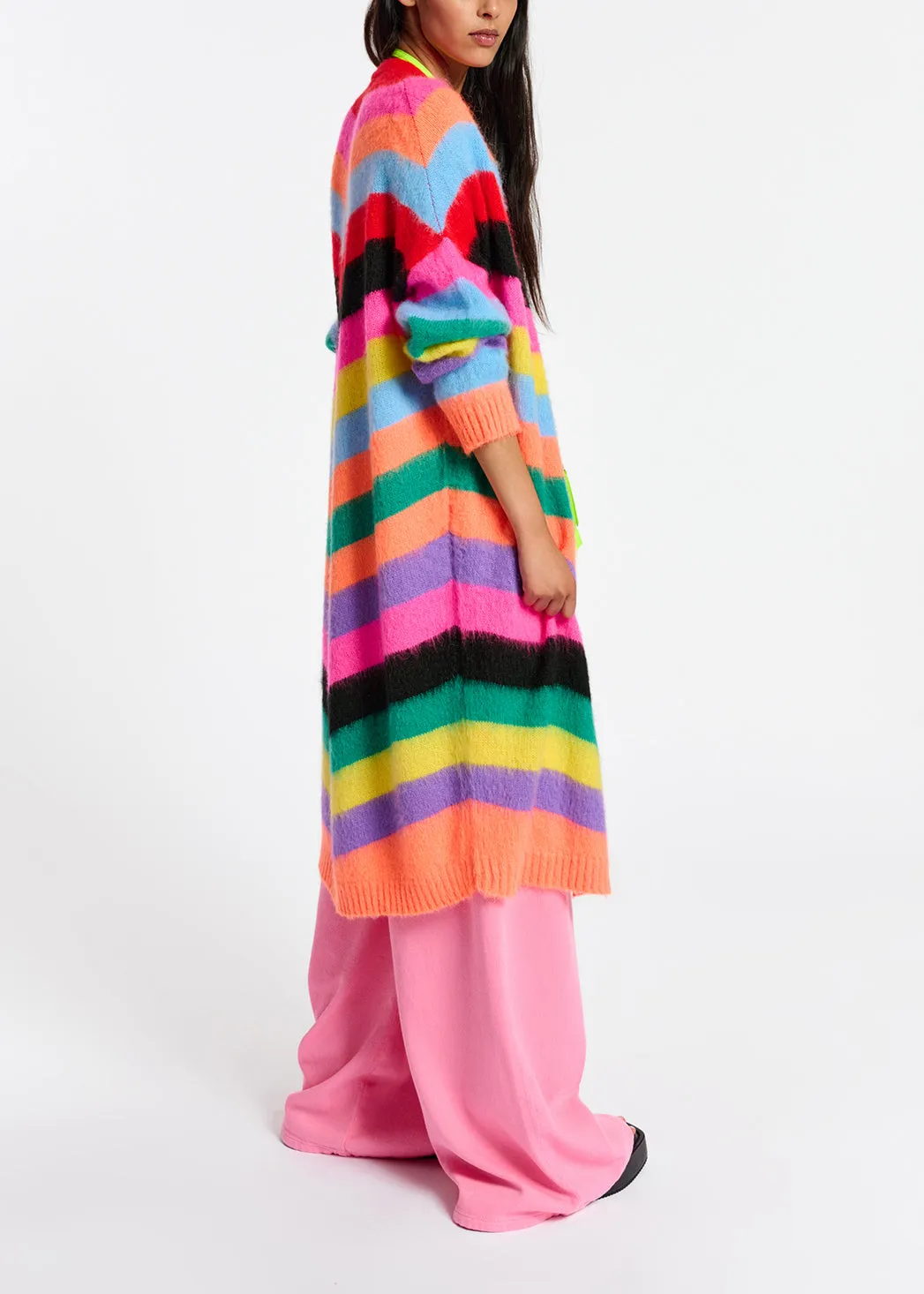 Multicolor striped midi-length cardigan