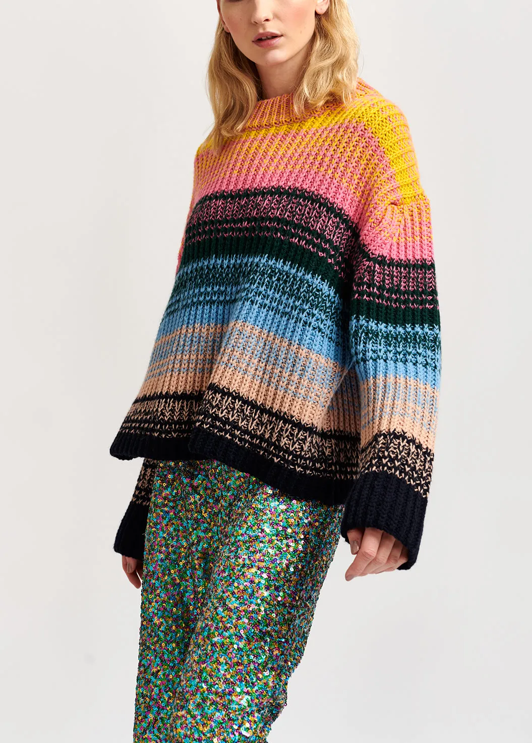 Multicolored ribbed wool-blend sweater