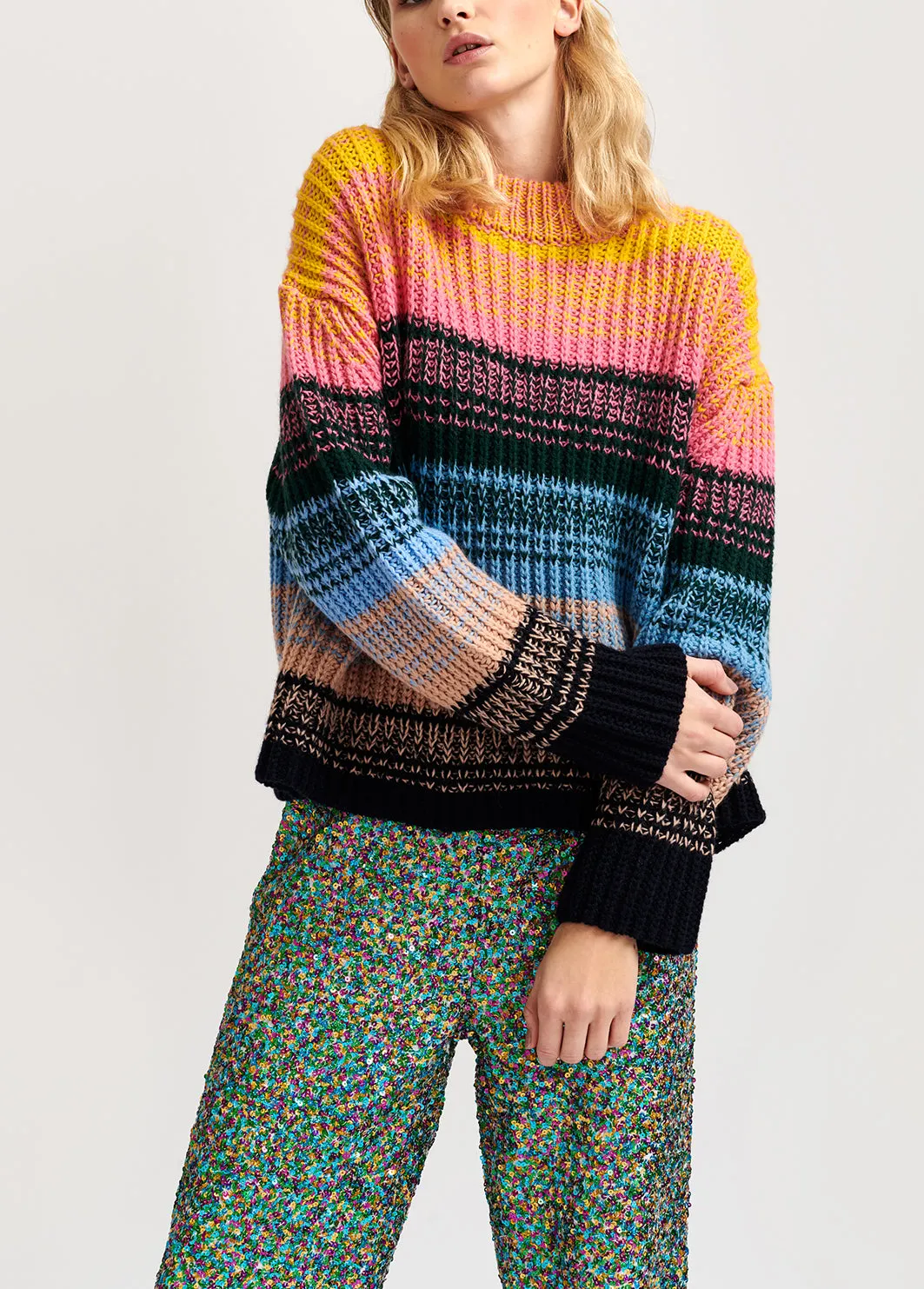 Multicolored ribbed wool-blend sweater