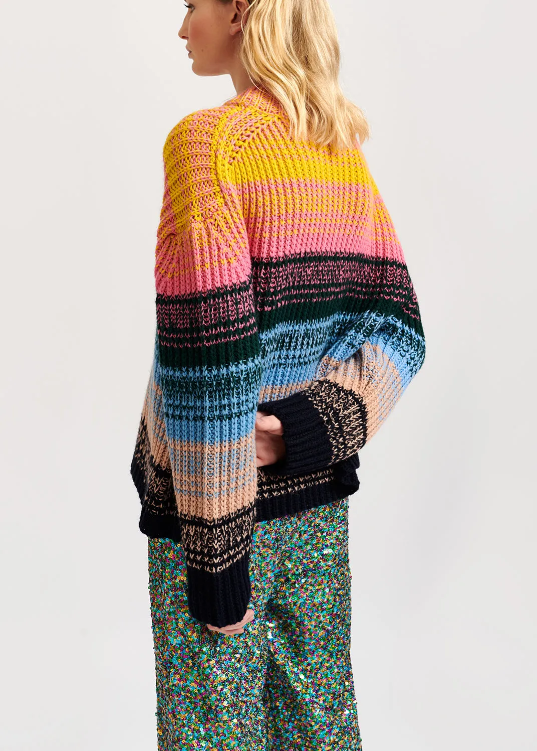 Multicolored ribbed wool-blend sweater